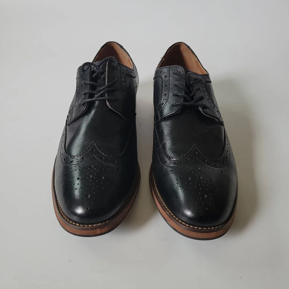 Vintage Florsheim Full Wingtip Brogue Oxford 10D Black‎ Leather Spectators 11960